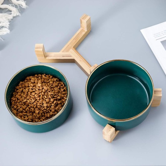 HCHLQLZ Green Phnom Penh Ceramic Dog Bowl Feeding Bowl for Dogs Cats with Solid Wood Stand (Pack of 2) HCHLQLZ Green Phnom Penh Ceramic Dog Bowl Feeding Bowl for Dogs Cats with Solid Wood Stand (Pack of 2)