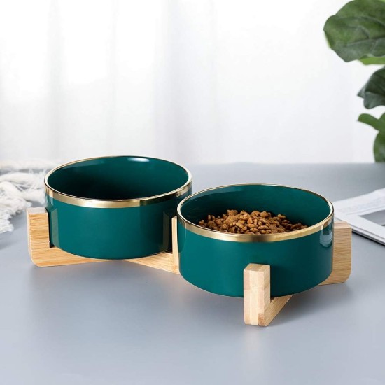 HCHLQLZ Green Phnom Penh Ceramic Dog Bowl Feeding Bowl for Dogs Cats with Solid Wood Stand (Pack of 2) HCHLQLZ Green Phnom Penh Ceramic Dog Bowl Feeding Bowl for Dogs Cats with Solid Wood Stand (Pack of 2)