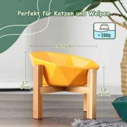 HCHLQLZ Yellow with Stand Ceramic Inclined Angled Cat Bowl Dog Bowl Feeding Bowl Cat Feeding Station Raised Dog Bars for Dogs with Solid Wood Stand