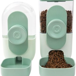 HENYEER Automatic Food and Water Dispenser for Pets, Hanging Feeder, Automatic Feeder for Small Pets - Rabbits, Ferrets, Cats, Dogs, Birds (Green)