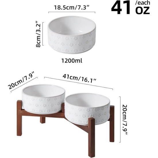 Havniva Ceramic 15.5 cm Raised Double Dog Bowls Set with Acacia Wood Stand, 2 Heights Increased, Food & Water Bowls for Small Dogs (800 ml, Arctic White) Havniva Ceramic 15.5 cm Raised Double Dog Bowls Set with Acacia Wood Stand, 2 Heights Increased, Food & Water Bowls for Small Dogs (800 ml, Arctic White)