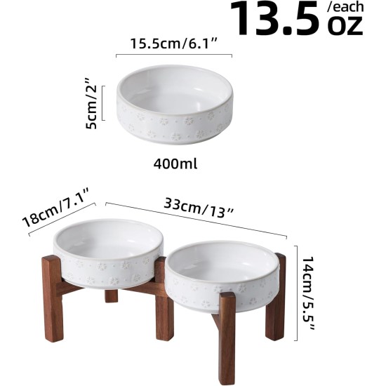 Havniva Ceramic 15.5 cm Raised Double Dog Bowls Set with Acacia Wood Stand, 2 Heights Increased, Food & Water Bowls for Small Dogs (800 ml, Arctic White) Havniva Ceramic 15.5 cm Raised Double Dog Bowls Set with Acacia Wood Stand, 2 Heights Increased, Food & Water Bowls for Small Dogs (800 ml, Arctic White)