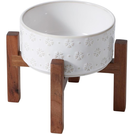 Havniva Ceramic 15.5 cm Raised Double Dog Bowls Set with Acacia Wood Stand, 2 Heights Increased, Food & Water Bowls for Small Dogs (800 ml, Arctic White) Havniva Ceramic 15.5 cm Raised Double Dog Bowls Set with Acacia Wood Stand, 2 Heights Increased, Food & Water Bowls for Small Dogs (800 ml, Arctic White)