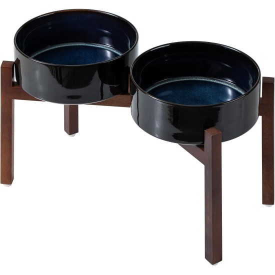 Havniva Ceramic 15.5 cm Raised Double Dog Bowls Set with Acacia Wood Stand, 2 Heights Increased, Food & Water Bowls for Small Dogs (800 ml, Arctic White) Havniva Ceramic 15.5 cm Raised Double Dog Bowls Set with Acacia Wood Stand, 2 Heights Increased, Food & Water Bowls for Small Dogs (800 ml, Arctic White)