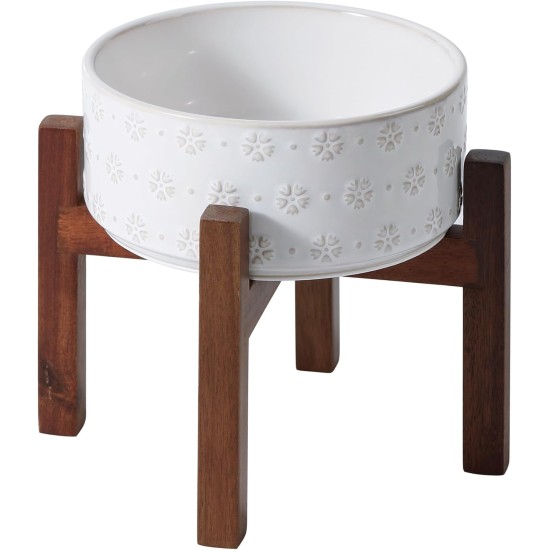 Havniva Ceramic 15.5 cm Raised Double Dog Bowls Set with Acacia Wood Stand, 2 Heights Increased, Food & Water Bowls for Small Dogs (800 ml, Arctic White) Havniva Ceramic 15.5 cm Raised Double Dog Bowls Set with Acacia Wood Stand, 2 Heights Increased, Food & Water Bowls for Small Dogs (800 ml, Arctic White)