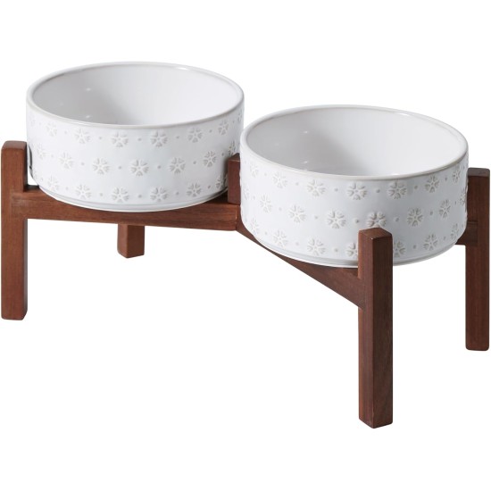 Havniva Ceramic 18.5 cm Raised Double Dog Bowls Set with Acacia Wood Stand, Food & Water Bowls for Medium Breeds Dogs, Weighted Pet Dishes (1300 ml, Arctic White) Havniva Ceramic 18.5 cm Raised Double Dog Bowls Set with Acacia Wood Stand, Food & Water Bowls for Medium Breeds Dogs, Weighted Pet Dishes (1300 ml, Arctic White)