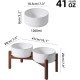 Havniva Ceramic 18.5 cm Raised Double Dog Bowls Set with Acacia Wood Stand, Food & Water Bowls for Medium Breeds Dogs, Weighted Pet Dishes (1300 ml, Arctic White) Havniva Ceramic 18.5 cm Raised Double Dog Bowls Set with Acacia Wood Stand, Food & Water Bowls for Medium Breeds Dogs, Weighted Pet Dishes (1300 ml, Arctic White)