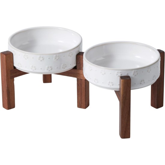 Havniva Ceramic 18.5 cm Raised Double Dog Bowls Set with Acacia Wood Stand, Food & Water Bowls for Medium Breeds Dogs, Weighted Pet Dishes (1300 ml, Arctic White) Havniva Ceramic 18.5 cm Raised Double Dog Bowls Set with Acacia Wood Stand, Food & Water Bowls for Medium Breeds Dogs, Weighted Pet Dishes (1300 ml, Arctic White)