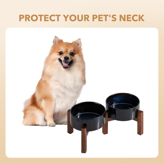 Havniva Ceramic 18.5 cm Raised Double Dog Bowls Set with Acacia Wood Stand, Food & Water Bowls for Medium Breeds Dogs, Weighted Pet Dishes (1300 ml, Arctic White) Havniva Ceramic 18.5 cm Raised Double Dog Bowls Set with Acacia Wood Stand, Food & Water Bowls for Medium Breeds Dogs, Weighted Pet Dishes (1300 ml, Arctic White)