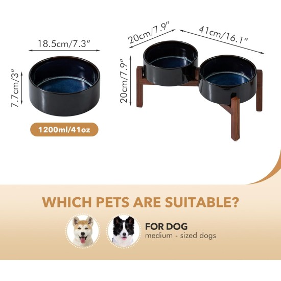 Havniva Ceramic 18.5 cm Raised Double Dog Bowls Set with Acacia Wood Stand, Food & Water Bowls for Medium Breeds Dogs, Weighted Pet Dishes (1300 ml, Arctic White) Havniva Ceramic 18.5 cm Raised Double Dog Bowls Set with Acacia Wood Stand, Food & Water Bowls for Medium Breeds Dogs, Weighted Pet Dishes (1300 ml, Arctic White)