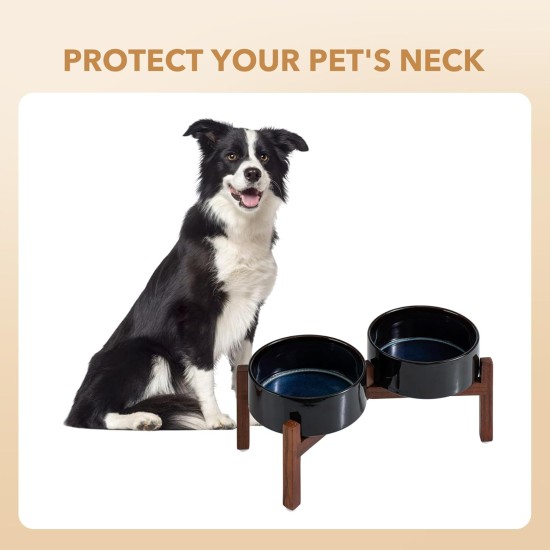 Havniva Ceramic 18.5 cm Raised Double Dog Bowls Set with Acacia Wood Stand, Food & Water Bowls for Medium Breeds Dogs, Weighted Pet Dishes (1300 ml, Arctic White) Havniva Ceramic 18.5 cm Raised Double Dog Bowls Set with Acacia Wood Stand, Food & Water Bowls for Medium Breeds Dogs, Weighted Pet Dishes (1300 ml, Arctic White)