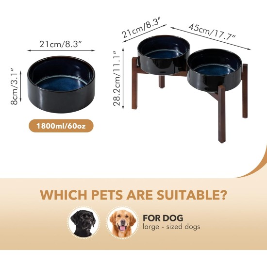 Havniva Ceramic 18.5 cm Raised Double Dog Bowls Set with Acacia Wood Stand, Food & Water Bowls for Medium Breeds Dogs, Weighted Pet Dishes (1300 ml, Arctic White) Havniva Ceramic 18.5 cm Raised Double Dog Bowls Set with Acacia Wood Stand, Food & Water Bowls for Medium Breeds Dogs, Weighted Pet Dishes (1300 ml, Arctic White)