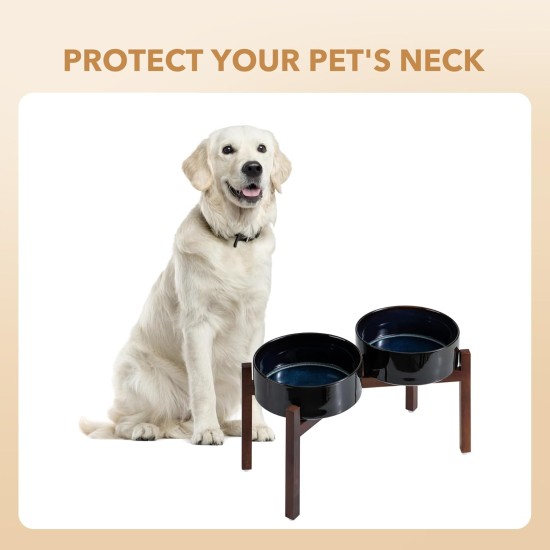 Havniva Ceramic 18.5 cm Raised Double Dog Bowls Set with Acacia Wood Stand, Food & Water Bowls for Medium Breeds Dogs, Weighted Pet Dishes (1300 ml, Arctic White) Havniva Ceramic 18.5 cm Raised Double Dog Bowls Set with Acacia Wood Stand, Food & Water Bowls for Medium Breeds Dogs, Weighted Pet Dishes (1300 ml, Arctic White)