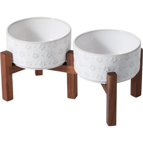 Havniva Ceramic 18.5 cm Raised Double Dog Bowls Set with Acacia Wood Stand, Food & Water Bowls for Medium Breeds Dogs, Weighted Pet Dishes (1300 ml, Arctic White) Havniva Ceramic 18.5 cm Raised Double Dog Bowls Set with Acacia Wood Stand, Food & Water Bowls for Medium Breeds Dogs, Weighted Pet Dishes (1300 ml, Arctic White)