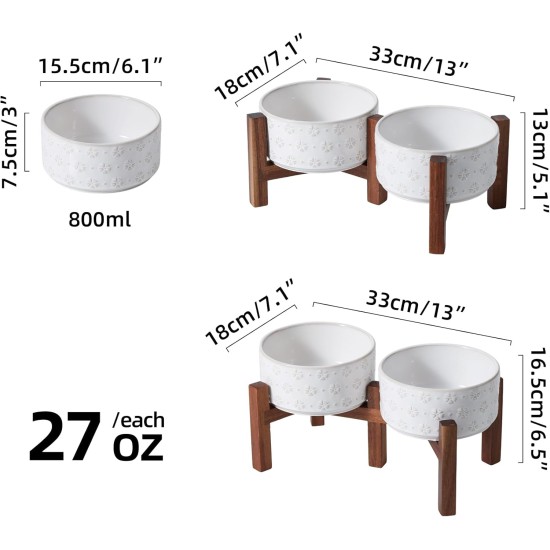 Havniva Ceramic 18.5 cm Raised Double Dog Bowls Set with Acacia Wood Stand, Food & Water Bowls for Medium Breeds Dogs, Weighted Pet Dishes (1300 ml, Arctic White) Havniva Ceramic 18.5 cm Raised Double Dog Bowls Set with Acacia Wood Stand, Food & Water Bowls for Medium Breeds Dogs, Weighted Pet Dishes (1300 ml, Arctic White)