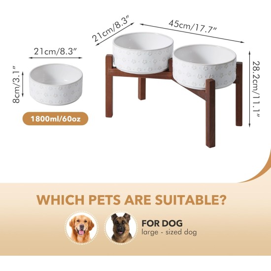 Havniva Ceramic 18.5 cm Raised Double Dog Bowls Set with Acacia Wood Stand, Food & Water Bowls for Medium Breeds Dogs, Weighted Pet Dishes (1300 ml, Arctic White) Havniva Ceramic 18.5 cm Raised Double Dog Bowls Set with Acacia Wood Stand, Food & Water Bowls for Medium Breeds Dogs, Weighted Pet Dishes (1300 ml, Arctic White)