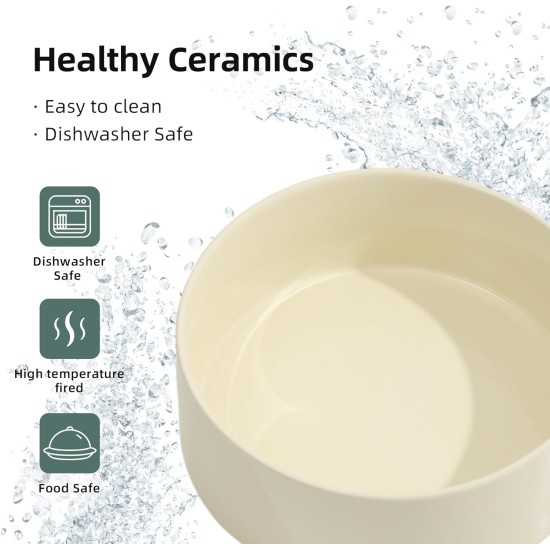 Havniva Ceramic 7.3inch Raised Double Bowls Set with Wooden Stand, Food & Water Bowls for Medium Breed Dogs, Weighted Dog Dishes, Pet Feeder( Beige) Havniva Ceramic 7.3inch Raised Double Bowls Set with Wooden Stand, Food & Water Bowls for Medium Breed Dogs, Weighted Dog Dishes, Pet Feeder( Beige)