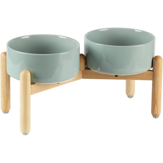 Havniva Ceramic 7.3inch Raised Double Bowls Set with Wooden Stand, Food & Water Bowls for Medium Breed Dogs, Weighted Dog Dishes, Pet Feeder( Light Green) Havniva Ceramic 7.3inch Raised Double Bowls Set with Wooden Stand, Food & Water Bowls for Medium Breed Dogs, Weighted Dog Dishes, Pet Feeder( Light Green)