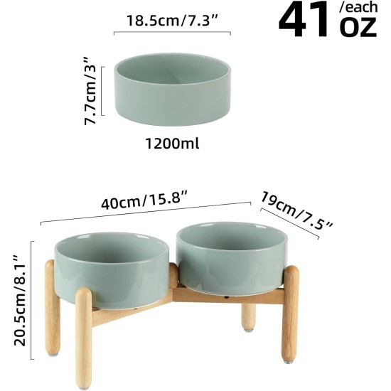 Havniva Ceramic 7.3inch Raised Double Bowls Set with Wooden Stand, Food & Water Bowls for Medium Breed Dogs, Weighted Dog Dishes, Pet Feeder( Light Green) Havniva Ceramic 7.3inch Raised Double Bowls Set with Wooden Stand, Food & Water Bowls for Medium Breed Dogs, Weighted Dog Dishes, Pet Feeder( Light Green)