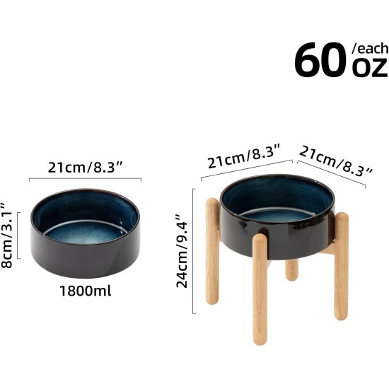 Havniva Ceramic 7.3inch Raised Double Bowls Set with Wooden Stand, Food & Water Bowls for Medium Breed Dogs, Weighted Dog Dishes, Pet Feeder( Light Green) Havniva Ceramic 7.3inch Raised Double Bowls Set with Wooden Stand, Food & Water Bowls for Medium Breed Dogs, Weighted Dog Dishes, Pet Feeder( Light Green)