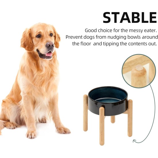 Havniva Ceramic 7.3inch Raised Double Bowls Set with Wooden Stand, Food & Water Bowls for Medium Breed Dogs, Weighted Dog Dishes, Pet Feeder( Light Green) Havniva Ceramic 7.3inch Raised Double Bowls Set with Wooden Stand, Food & Water Bowls for Medium Breed Dogs, Weighted Dog Dishes, Pet Feeder( Light Green)
