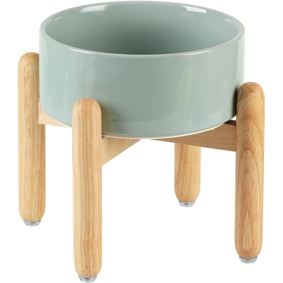 Havniva Ceramic 7.3inch Raised Double Bowls Set with Wooden Stand, Food & Water Bowls for Medium Breed Dogs, Weighted Dog Dishes, Pet Feeder( Light Green) Havniva Ceramic 7.3inch Raised Double Bowls Set with Wooden Stand, Food & Water Bowls for Medium Breed Dogs, Weighted Dog Dishes, Pet Feeder( Light Green)