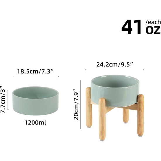 Havniva Ceramic 7.3inch Raised Double Bowls Set with Wooden Stand, Food & Water Bowls for Medium Breed Dogs, Weighted Dog Dishes, Pet Feeder( Light Green) Havniva Ceramic 7.3inch Raised Double Bowls Set with Wooden Stand, Food & Water Bowls for Medium Breed Dogs, Weighted Dog Dishes, Pet Feeder( Light Green)