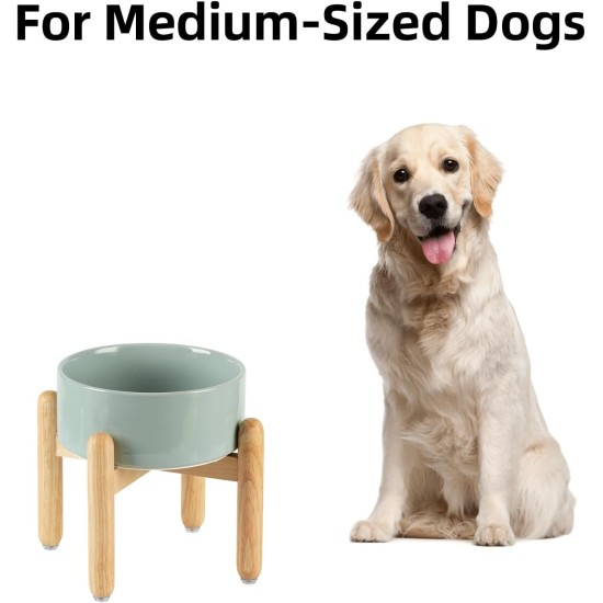 Havniva Ceramic 7.3inch Raised Double Bowls Set with Wooden Stand, Food & Water Bowls for Medium Breed Dogs, Weighted Dog Dishes, Pet Feeder( Light Green) Havniva Ceramic 7.3inch Raised Double Bowls Set with Wooden Stand, Food & Water Bowls for Medium Breed Dogs, Weighted Dog Dishes, Pet Feeder( Light Green)
