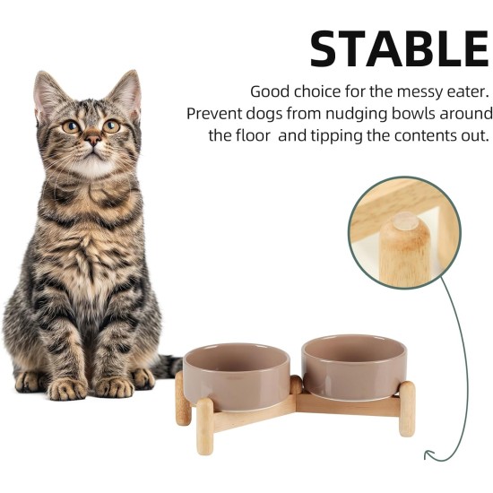 Havniva Ceramic 7.3inch Raised Double Bowls Set with Wooden Stand, Food & Water Bowls for Medium Breed Dogs, Weighted Dog Dishes, Pet Feeder( Light Green) Havniva Ceramic 7.3inch Raised Double Bowls Set with Wooden Stand, Food & Water Bowls for Medium Breed Dogs, Weighted Dog Dishes, Pet Feeder( Light Green)