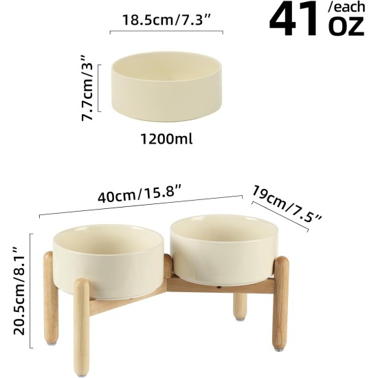 Havniva Ceramic 7.3inch Raised Double Bowls Set with Wooden Stand, Food & Water Bowls for Medium Breed Dogs, Weighted Dog Dishes, Pet Feeder( Light Green) Havniva Ceramic 7.3inch Raised Double Bowls Set with Wooden Stand, Food & Water Bowls for Medium Breed Dogs, Weighted Dog Dishes, Pet Feeder( Light Green)