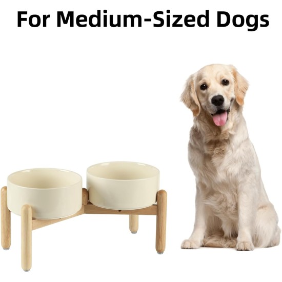Havniva Ceramic 7.3inch Raised Double Bowls Set with Wooden Stand, Food & Water Bowls for Medium Breed Dogs, Weighted Dog Dishes, Pet Feeder( Light Green) Havniva Ceramic 7.3inch Raised Double Bowls Set with Wooden Stand, Food & Water Bowls for Medium Breed Dogs, Weighted Dog Dishes, Pet Feeder( Light Green)