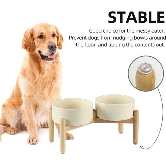 Havniva Ceramic 7.3inch Raised Double Bowls Set with Wooden Stand, Food & Water Bowls for Medium Breed Dogs, Weighted Dog Dishes, Pet Feeder( Light Green) Havniva Ceramic 7.3inch Raised Double Bowls Set with Wooden Stand, Food & Water Bowls for Medium Breed Dogs, Weighted Dog Dishes, Pet Feeder( Light Green)