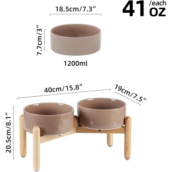 Havniva Ceramic 7.3inch Raised Double Bowls Set with Wooden Stand, Food & Water Bowls for Medium Breed Dogs, Weighted Dog Dishes, Pet Feeder( Light Green) Havniva Ceramic 7.3inch Raised Double Bowls Set with Wooden Stand, Food & Water Bowls for Medium Breed Dogs, Weighted Dog Dishes, Pet Feeder( Light Green)