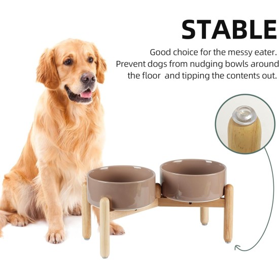 Havniva Ceramic 7.3inch Raised Double Bowls Set with Wooden Stand, Food & Water Bowls for Medium Breed Dogs, Weighted Dog Dishes, Pet Feeder( Light Green) Havniva Ceramic 7.3inch Raised Double Bowls Set with Wooden Stand, Food & Water Bowls for Medium Breed Dogs, Weighted Dog Dishes, Pet Feeder( Light Green)