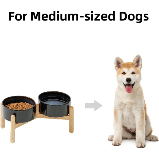 Havniva Ceramic 7.3inch Raised Double Bowls Set with Wooden Stand, Food & Water Bowls for Medium Breed Dogs, Weighted Dog Dishes, Pet Feeder( Light Green) Havniva Ceramic 7.3inch Raised Double Bowls Set with Wooden Stand, Food & Water Bowls for Medium Breed Dogs, Weighted Dog Dishes, Pet Feeder( Light Green)