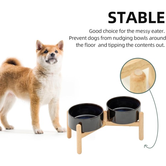 Havniva Ceramic 7.3inch Raised Double Bowls Set with Wooden Stand, Food & Water Bowls for Medium Breed Dogs, Weighted Dog Dishes, Pet Feeder( Light Green) Havniva Ceramic 7.3inch Raised Double Bowls Set with Wooden Stand, Food & Water Bowls for Medium Breed Dogs, Weighted Dog Dishes, Pet Feeder( Light Green)