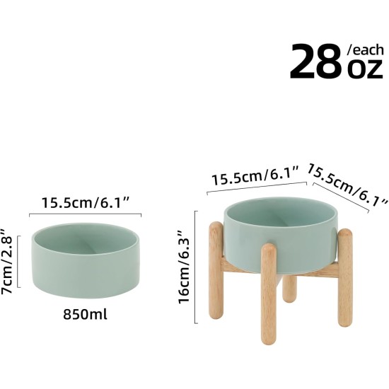 Havniva Ceramic 7.3inch Raised Double Bowls Set with Wooden Stand, Food & Water Bowls for Medium Breed Dogs, Weighted Dog Dishes, Pet Feeder( Light Green) Havniva Ceramic 7.3inch Raised Double Bowls Set with Wooden Stand, Food & Water Bowls for Medium Breed Dogs, Weighted Dog Dishes, Pet Feeder( Light Green)
