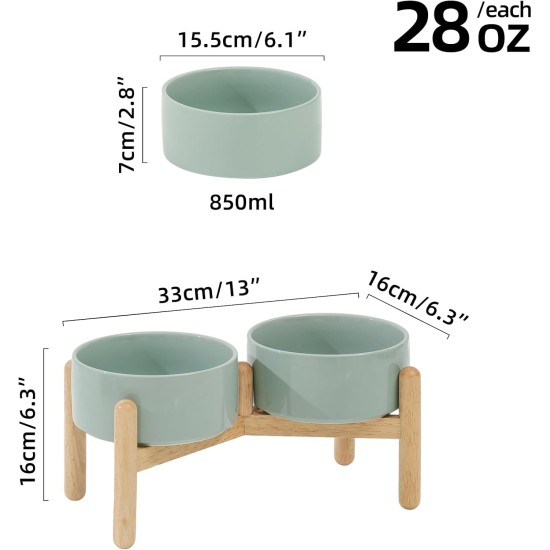 Havniva Ceramic 7.3inch Raised Double Bowls Set with Wooden Stand, Food & Water Bowls for Medium Breed Dogs, Weighted Dog Dishes, Pet Feeder( Light Green) Havniva Ceramic 7.3inch Raised Double Bowls Set with Wooden Stand, Food & Water Bowls for Medium Breed Dogs, Weighted Dog Dishes, Pet Feeder( Light Green)