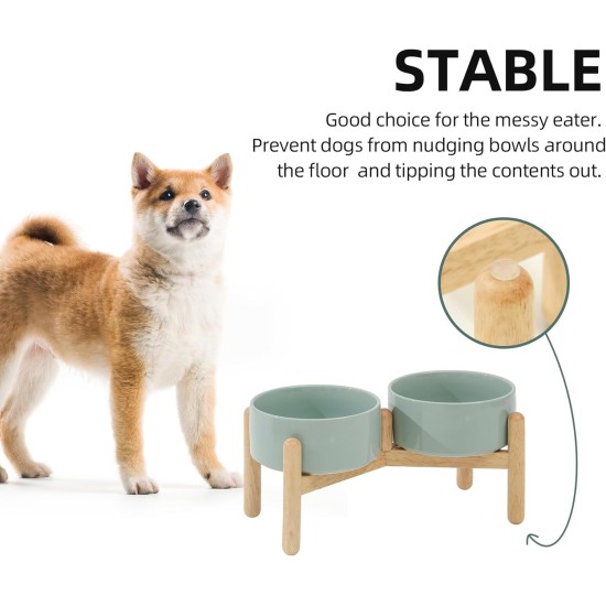 Havniva Ceramic 7.3inch Raised Double Bowls Set with Wooden Stand, Food & Water Bowls for Medium Breed Dogs, Weighted Dog Dishes, Pet Feeder( Light Green) Havniva Ceramic 7.3inch Raised Double Bowls Set with Wooden Stand, Food & Water Bowls for Medium Breed Dogs, Weighted Dog Dishes, Pet Feeder( Light Green)