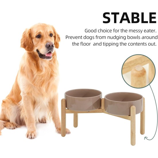 Havniva Ceramic 7.3inch Raised Double Bowls Set with Wooden Stand, Food & Water Bowls for Medium Breed Dogs, Weighted Dog Dishes, Pet Feeder( Light Green) Havniva Ceramic 7.3inch Raised Double Bowls Set with Wooden Stand, Food & Water Bowls for Medium Breed Dogs, Weighted Dog Dishes, Pet Feeder( Light Green)