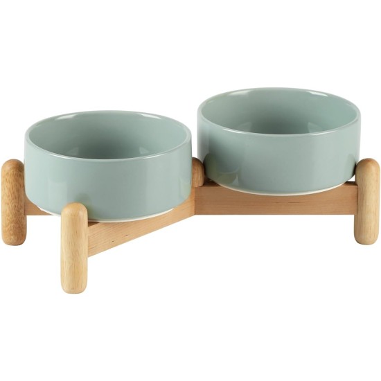 Havniva Ceramic 7.3inch Raised Double Bowls Set with Wooden Stand, Food & Water Bowls for Medium Breed Dogs, Weighted Dog Dishes, Pet Feeder( Light Green) Havniva Ceramic 7.3inch Raised Double Bowls Set with Wooden Stand, Food & Water Bowls for Medium Breed Dogs, Weighted Dog Dishes, Pet Feeder( Light Green)
