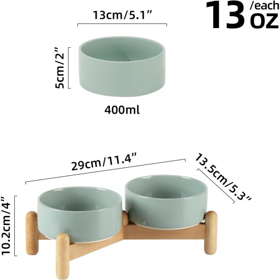 Havniva Ceramic 7.3inch Raised Double Bowls Set with Wooden Stand, Food & Water Bowls for Medium Breed Dogs, Weighted Dog Dishes, Pet Feeder( Light Green) Havniva Ceramic 7.3inch Raised Double Bowls Set with Wooden Stand, Food & Water Bowls for Medium Breed Dogs, Weighted Dog Dishes, Pet Feeder( Light Green)