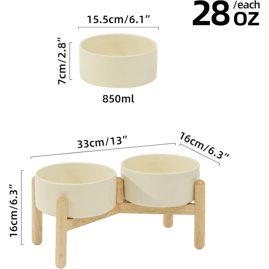 Havniva Ceramic 7.3inch Raised Double Bowls Set with Wooden Stand, Food & Water Bowls for Medium Breed Dogs, Weighted Dog Dishes, Pet Feeder( Light Green) Havniva Ceramic 7.3inch Raised Double Bowls Set with Wooden Stand, Food & Water Bowls for Medium Breed Dogs, Weighted Dog Dishes, Pet Feeder( Light Green)