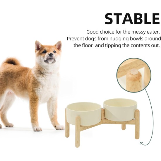 Havniva Ceramic 7.3inch Raised Double Bowls Set with Wooden Stand, Food & Water Bowls for Medium Breed Dogs, Weighted Dog Dishes, Pet Feeder( Light Green) Havniva Ceramic 7.3inch Raised Double Bowls Set with Wooden Stand, Food & Water Bowls for Medium Breed Dogs, Weighted Dog Dishes, Pet Feeder( Light Green)
