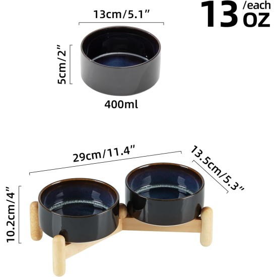 Havniva Ceramic 7.3inch Raised Double Bowls Set with Wooden Stand, Food & Water Bowls for Medium Breed Dogs, Weighted Dog Dishes, Pet Feeder( Light Green) Havniva Ceramic 7.3inch Raised Double Bowls Set with Wooden Stand, Food & Water Bowls for Medium Breed Dogs, Weighted Dog Dishes, Pet Feeder( Light Green)