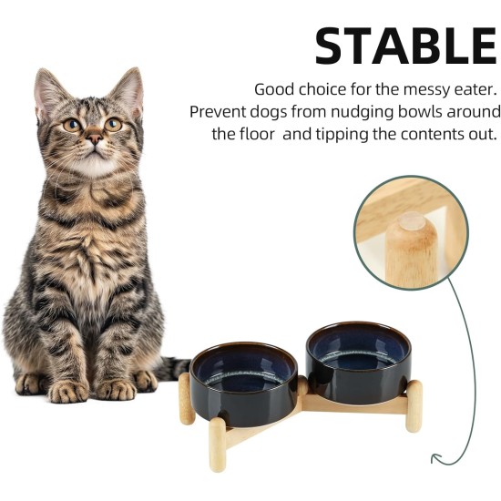 Havniva Ceramic 7.3inch Raised Double Bowls Set with Wooden Stand, Food & Water Bowls for Medium Breed Dogs, Weighted Dog Dishes, Pet Feeder( Light Green) Havniva Ceramic 7.3inch Raised Double Bowls Set with Wooden Stand, Food & Water Bowls for Medium Breed Dogs, Weighted Dog Dishes, Pet Feeder( Light Green)