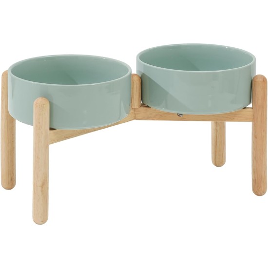 Havniva Ceramic 7.3inch Raised Double Bowls Set with Wooden Stand, Food & Water Bowls for Medium Breed Dogs, Weighted Dog Dishes, Pet Feeder( Light Green) Havniva Ceramic 7.3inch Raised Double Bowls Set with Wooden Stand, Food & Water Bowls for Medium Breed Dogs, Weighted Dog Dishes, Pet Feeder( Light Green)