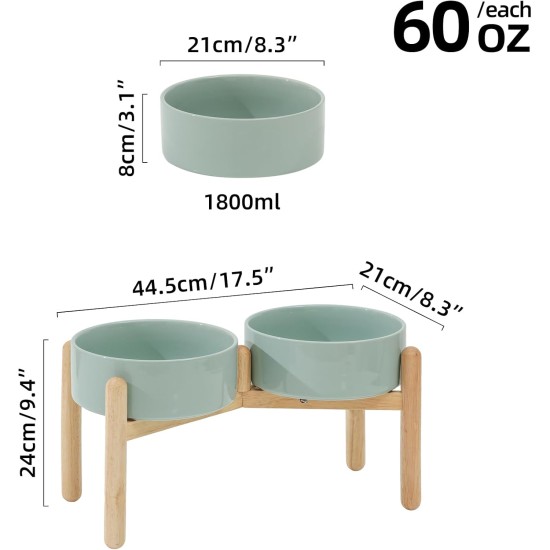 Havniva Ceramic 7.3inch Raised Double Bowls Set with Wooden Stand, Food & Water Bowls for Medium Breed Dogs, Weighted Dog Dishes, Pet Feeder( Light Green) Havniva Ceramic 7.3inch Raised Double Bowls Set with Wooden Stand, Food & Water Bowls for Medium Breed Dogs, Weighted Dog Dishes, Pet Feeder( Light Green)