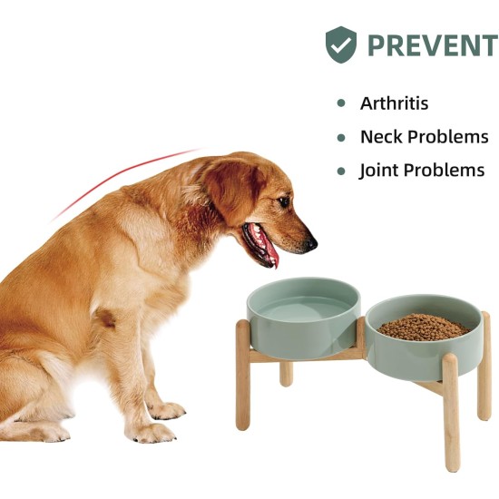 Havniva Ceramic 7.3inch Raised Double Bowls Set with Wooden Stand, Food & Water Bowls for Medium Breed Dogs, Weighted Dog Dishes, Pet Feeder( Light Green) Havniva Ceramic 7.3inch Raised Double Bowls Set with Wooden Stand, Food & Water Bowls for Medium Breed Dogs, Weighted Dog Dishes, Pet Feeder( Light Green)
