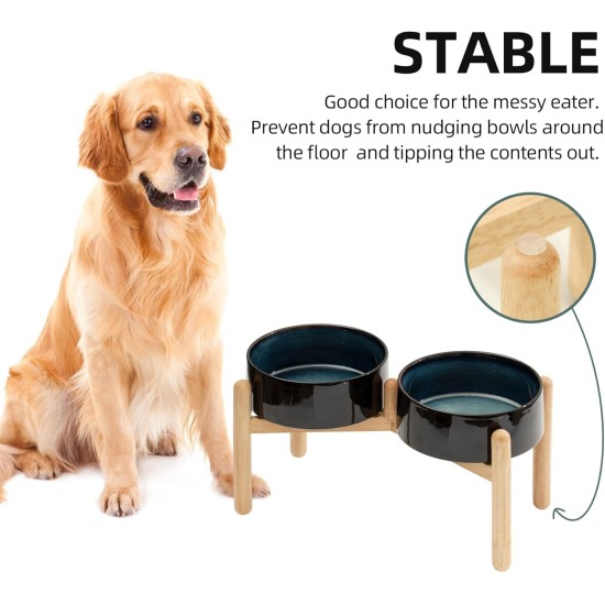 Havniva Ceramic 7.3inch Raised Double Bowls Set with Wooden Stand, Food & Water Bowls for Medium Breed Dogs, Weighted Dog Dishes, Pet Feeder( Light Green) Havniva Ceramic 7.3inch Raised Double Bowls Set with Wooden Stand, Food & Water Bowls for Medium Breed Dogs, Weighted Dog Dishes, Pet Feeder( Light Green)